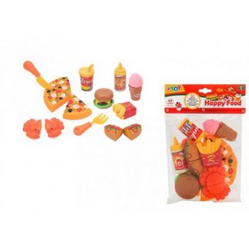 Set de joaca bucatarie Fast Food Globo WToy alimente cu velcro 15 piese