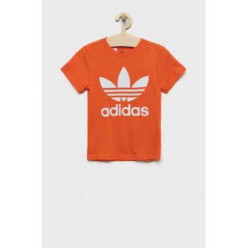 adidas Originals tricou de bumbac pentru copii culoarea portocaliu, cu imprimeu