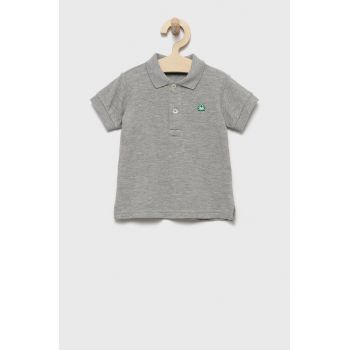 United Colors of Benetton tricouri polo din bumbac pentru copii culoarea gri, neted