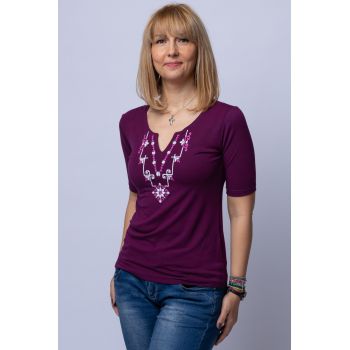 Tricou bordo cu imprimeu motiv traditional