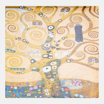 Esarfa patrata cu o singura fata cu imprimata cu reproducere dupa Pomul Vietii - Gustav Klimt ieftina