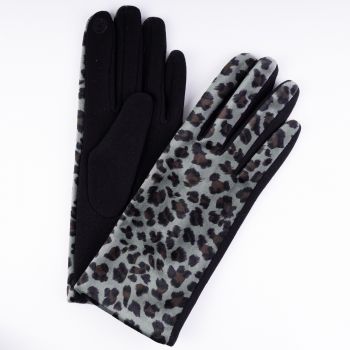 Manusi negre textil cu imitatie animal print cu aspect catifelat