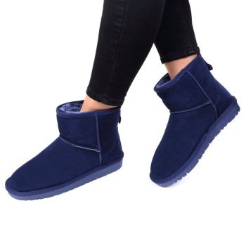 Ghete tip UGG piele naturala intoarsa bleumarin Elana