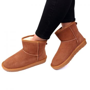 Ghete tip UGG piele naturala intoarsa camel Elana