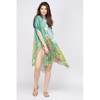 Rochie de plaja tip poncho din matase cu reproducere dupa    Camp cu maci   de Claude Monet