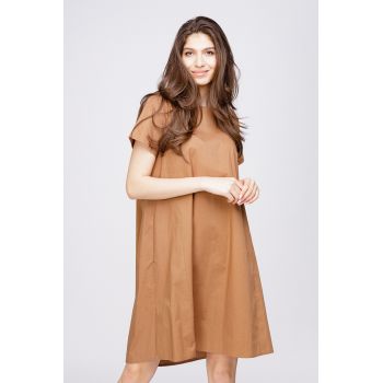 Rochie midi A-line, din poplin de bumbac, camel