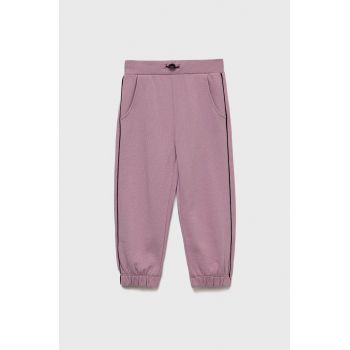 Sisley pantaloni de trening din bumbac pentru copii culoarea roz, neted ieftini
