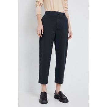 GAP pantaloni femei, culoarea negru, fason chinos, high waist