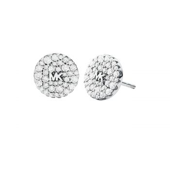 Silver pavé logo earrings mkc1496an040