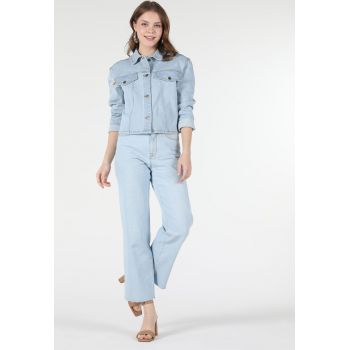 Jacheta crop de denim cu aspect decolorat