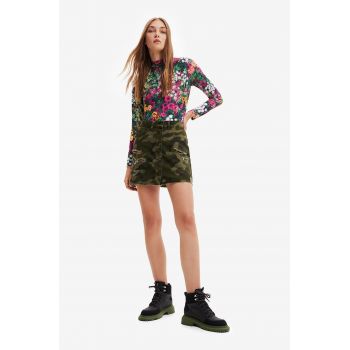 Desigual fusta din bumbac culoarea verde, mini, drept