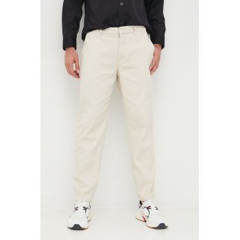 Emporio Armani pantaloni de bumbac barbati, culoarea bej, drept