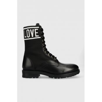 Love Moschino bocanci femei, culoarea negru, cu toc plat