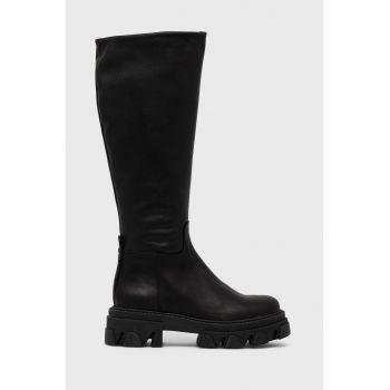 Steve Madden ghete de piele femei, culoarea negru, cu platforma