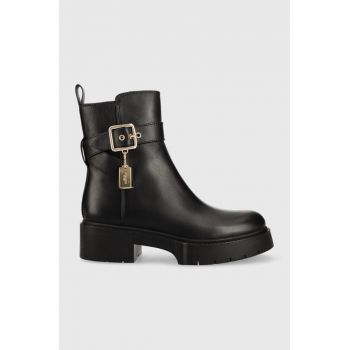 Coach cizme de piele Lacey Leather Bootie Lacey femei, culoarea negru, cu platforma CB995