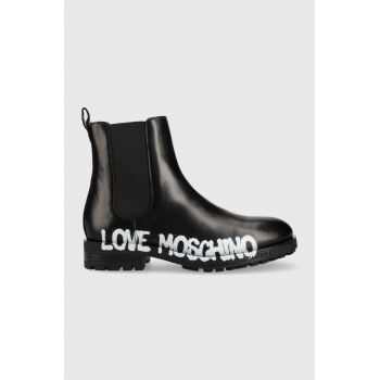 Love Moschino ghete chelsea de piele femei, culoarea negru, cu toc plat