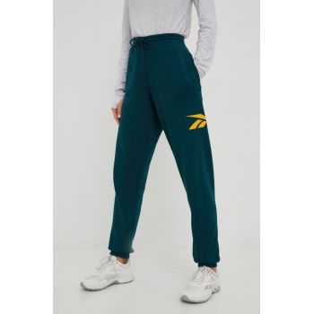 Reebok Classic pantaloni de trening femei, culoarea verde, cu imprimeu