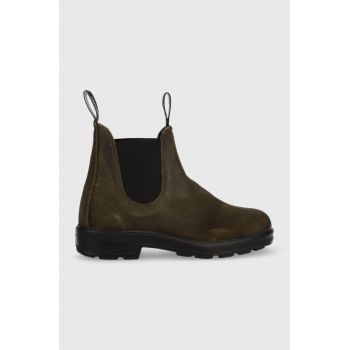 Blundstone ghete chelsea de piele femei, culoarea verde, cu toc plat