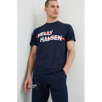 Helly Hansen tricou din bumbac culoarea albastru marin, cu imprimeu