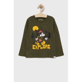 GAP longsleeve din bumbac pentru copii culoarea verde, cu imprimeu