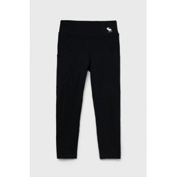 Abercrombie & Fitch leggins copii culoarea negru, neted