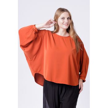 Bluza caramizie larga cu maneci fluture