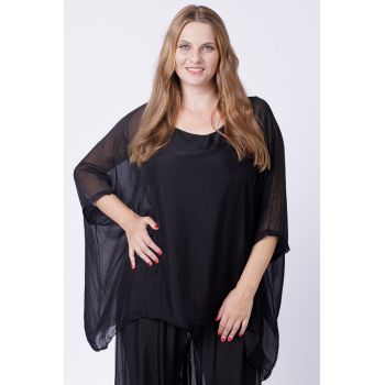 Bluza din matase naturala in colturi, neagra