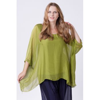 Bluza din matase naturala in colturi, verde oliv