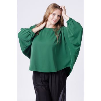 Bluza verde larga cu maneci fluture