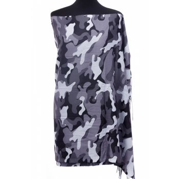 Esarfa casmir unisex cu imprimeu army pe fond gri