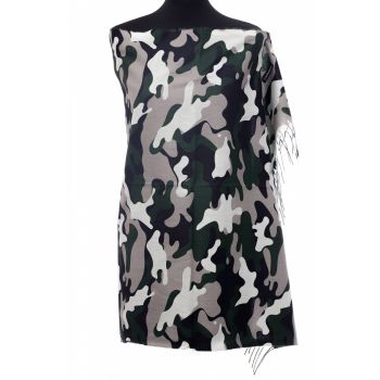 Esarfa casmir unisex cu imprimeu army pe fond verde inchis