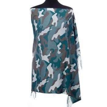 Esarfa casmir unisex cu imprimeu army pe fond verde