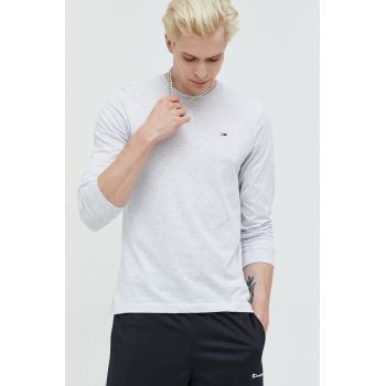 Tommy Jeans longsleeve din bumbac culoarea gri, neted