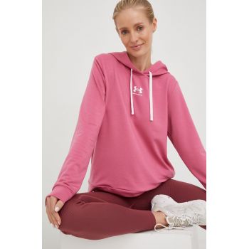 Under Armour bluza femei, culoarea roz, cu glugă, cu imprimeu