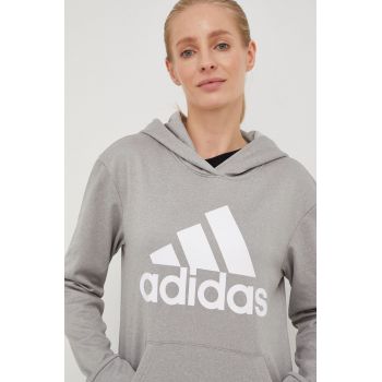 adidas Performance hanorac de antrenament Big Logo femei, culoarea gri, cu glugă, cu imprimeu