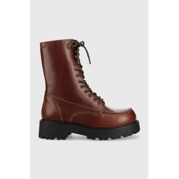 Vagabond Shoemakers bocanci de piele Cosmo 2.0 femei, culoarea bordo, cu toc plat