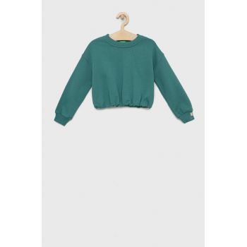 United Colors of Benetton bluza copii culoarea verde, neted