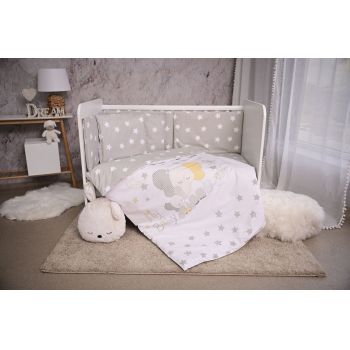 Set lenjerie pat Smile bumbac ranforce Elephant Grey Stars 60 x 120 cm