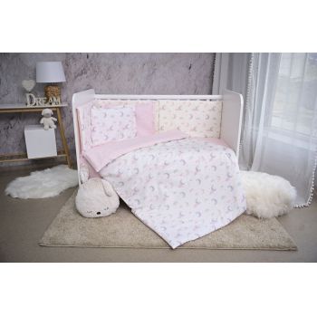 Set lenjerie pat Smile bumbac ranforce Pink Moons Stars 60 x 120 cm