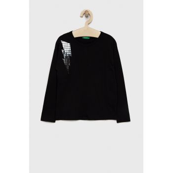 United Colors of Benetton longsleeve din bumbac pentru copii culoarea negru