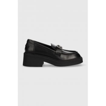 Furla mocasini de piele College femei, culoarea negru, cu platforma