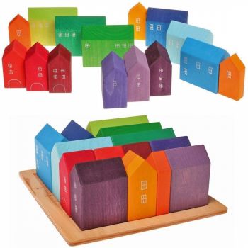 Joc din lemn Montessori, set 15 casute Curcubeu - Krista A