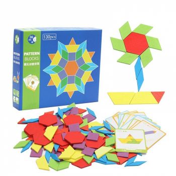 Puzzle Tangram 130 Piese din lemn