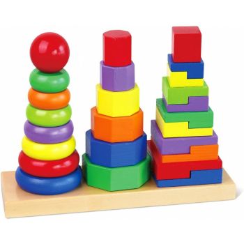 Set 3 turnuri Montessori Rainbow cu Forme geometrice