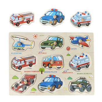 Puzzle Incastru Masini si vehicule SOS, cu imagini, Din Lemn