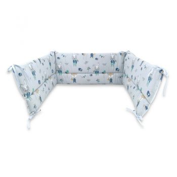 Aparatoare pentru patut Qmini din bumbac 180x30 cm cu panglici Fox and Rabbit Blue