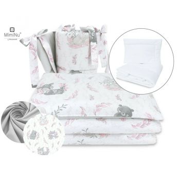 Set lenjerie patut cu 6 piese MimiNu din bumbac cu pilota perna si aparatori laterale 120x60 cm Lulu Rose