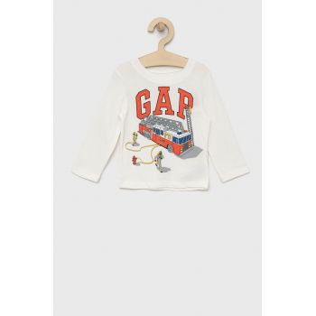 GAP longsleeve din bumbac culoarea alb, cu imprimeu