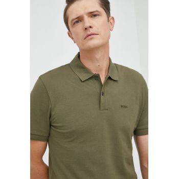 BOSS polo de bumbac culoarea verde, cu imprimeu 50468301