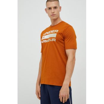 Under Armour tricou barbati, culoarea portocaliu, cu imprimeu